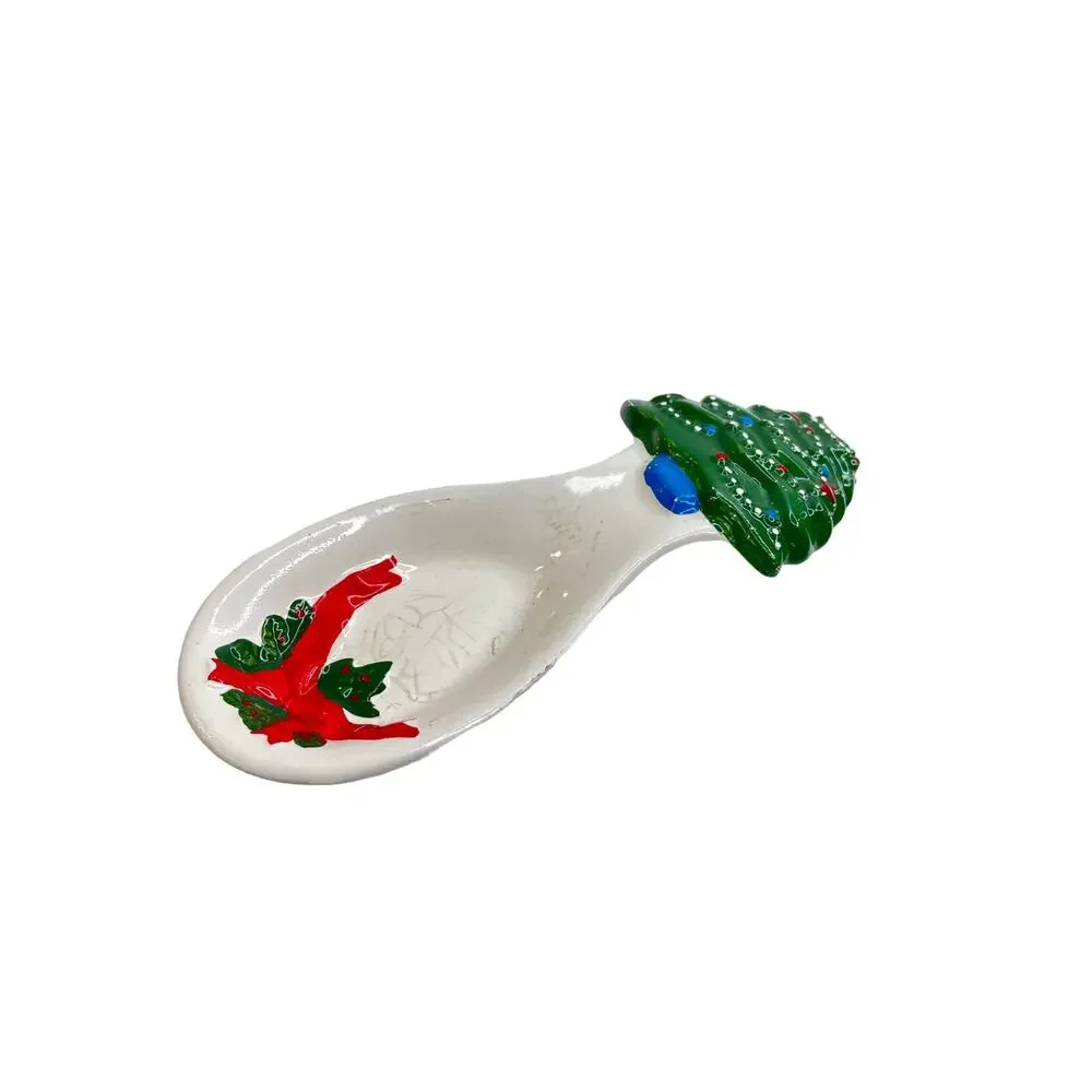 Vintage Loomco 1994 Ceramic Tree Spoon & Snowman Measuring Spoons